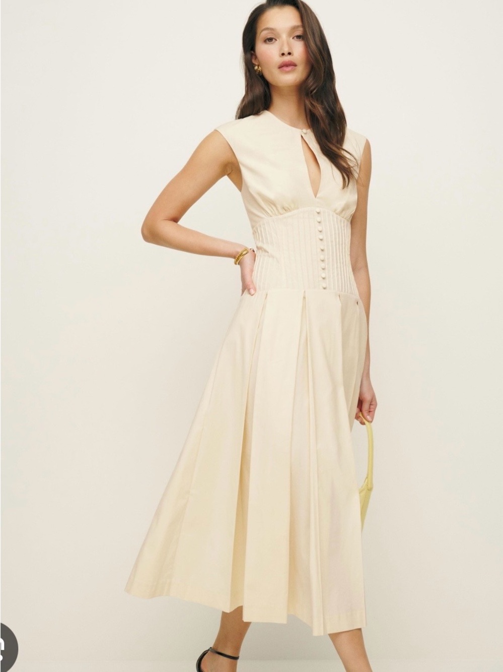 NWT Reformation Renaie Midi Dress Cream Size 10 Cotton Sleeveless Summer Organic